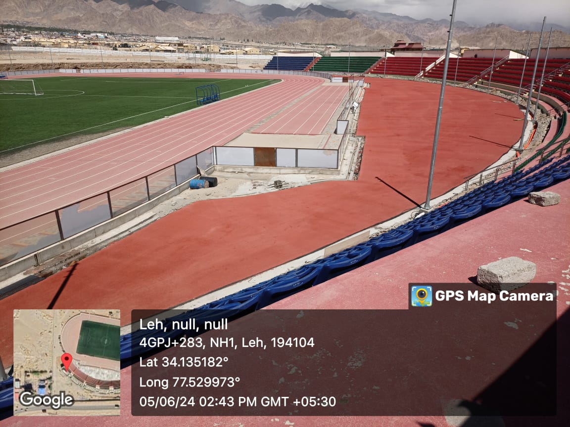 Laying of Synthetic Athletic Track and Astro Turf for football in open stadium at District Leh