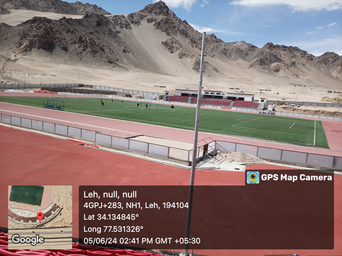 Laying of Synthetic Athletic Track and Astro Turf for football in open stadium at District Leh