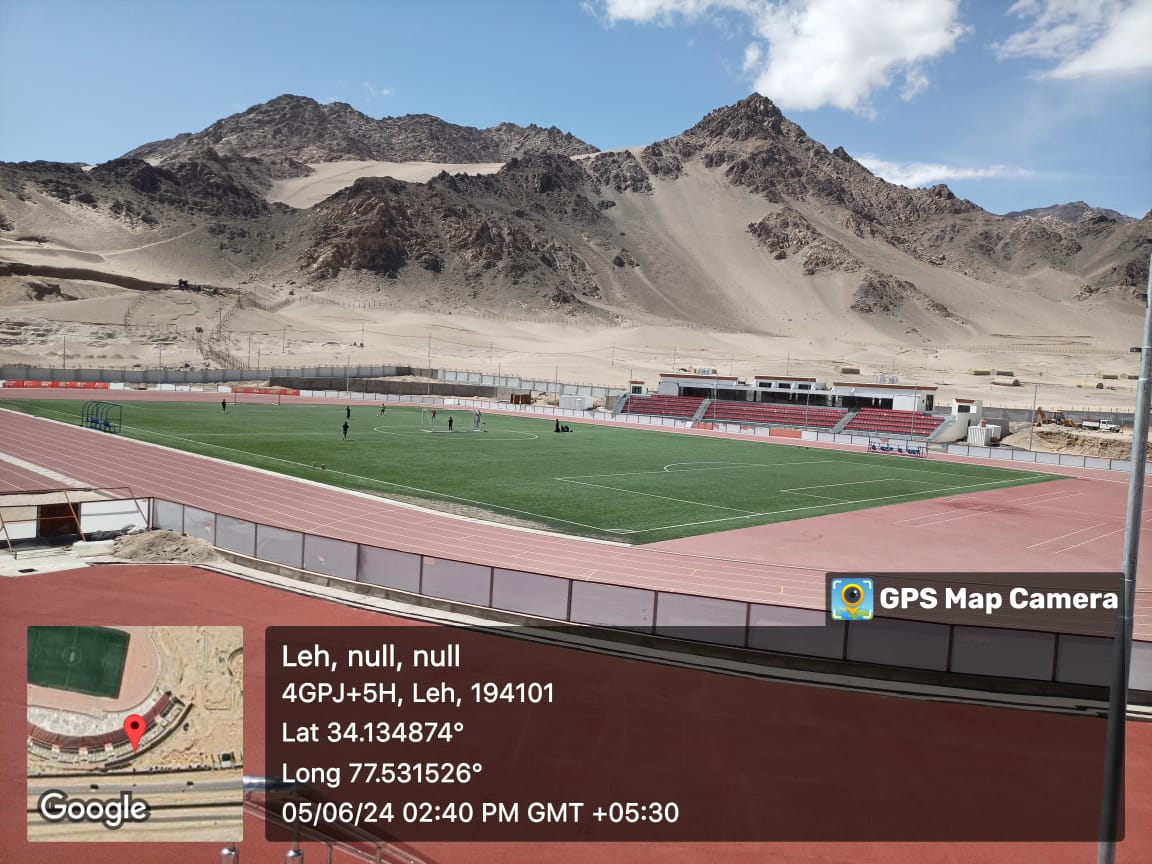 Laying of Synthetic Athletic Track and Astro Turf for football in open stadium at District Leh